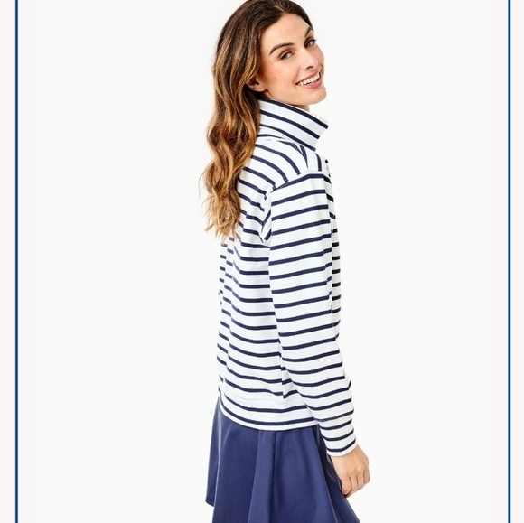 Addison Bay Luxe Terry Lyndon Pullover Sweatshirt Navy Stripe Small - Picture 3 of 10